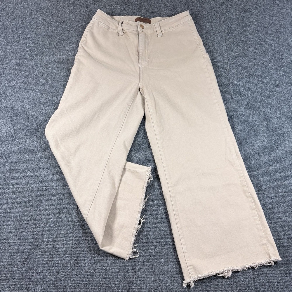 Judy Blue Jeans‎ Womens 7/28 Brown Garment Dyed Raw Hem Wide Leg Crop Stretch